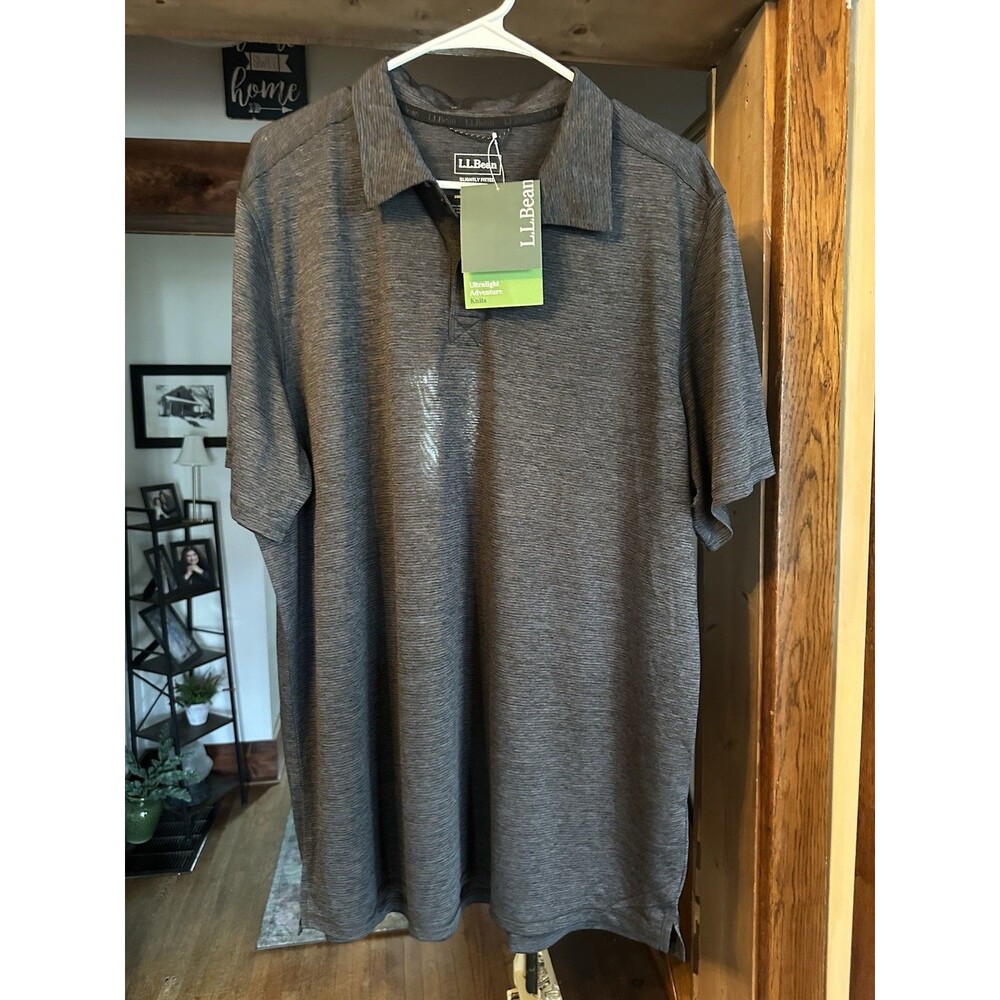L.L.Bean Ultralight Adventure Knits Men's Solid Black Polo SS XL Tall Big & Tall